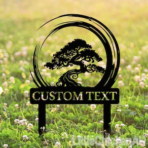 Personalized Bonsai Tree Metal Yard Sign: Custom Zen Garden Decor