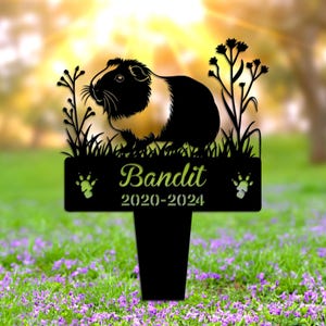Custom Guinea Pig Memorial Burial Stakes, Guinea Pig Name Metal Stake, Pet Grave Marker, Memorial Garden Decor, Yard Sign, Guinea Pig Lover