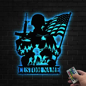 Personalized US Army Soldier Metal Wall Art with LED: Veteran Gift