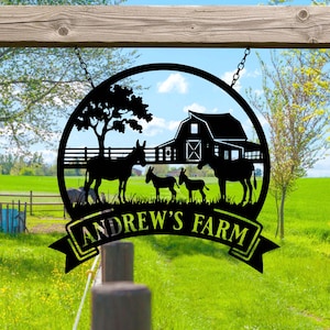 Custom Donkey Farm Metal Sign, Custom Farm Name Sign, Ranch Sign, Farmhouse Decor, Farmer Gift,  Donkey Metal Wall Art , Donkey Family Sign