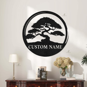 Custom Family Name Bonsai Tree Metal Sign: Zen Home Decor
