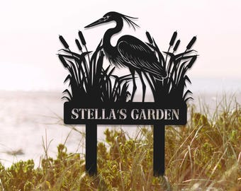 Personalized Heron Metal Garden Stake: Wildlife Bird Yard Art