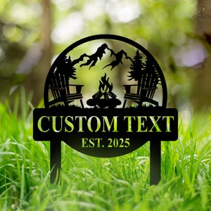 Personalized Campfire Sign, Custom Lake House Decor, Metal Campfire Garden Stake, Outdoor Living Patio Art,Camp Name Sign,Outdoor Camp Decor