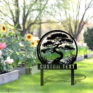 Customizable Bonsai Tree Metal Yard Art: Japanese Garden Decor