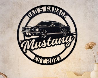 Letrero de garaje Mustang personalizado: Arte mural de metal cortado con láser