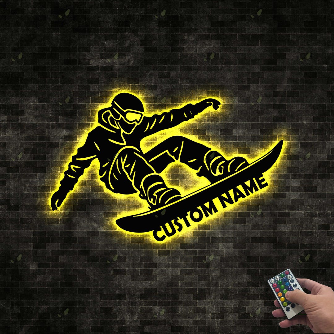 Custom Snowboarder Metal LED Sign, Personalized Snowboarding Wall
