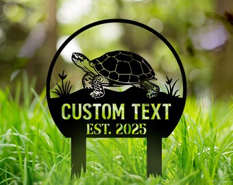 Cartello da giardino in metallo a forma di tartaruga personalizzato: decorazione personalizzata per laghetto