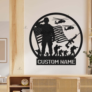 Custom Military Metal Sign | Personalized Army Wall Art | Soldier Gift |Veteran Appreciation Decor |American Flag Sign |Patriotic Home Decor