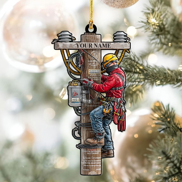 Personalized Lineman Christmas Ornament, Custom Name Utility Worker Ornament, Electric Lineman Gift, Power Lineman Decor, Lineman Tree