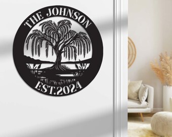 Personalized Willow Tree Metal Sign: Custom Family Name, Laser Cut Art