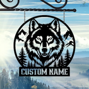 Wolf Metal Sign, Custom Wolf Sign, Personalized Wolf Name Sign , Wolf Wall Decor, Wolf Cabin Decor , Wolf Hunting Sign , Wolf Metal Wall Art