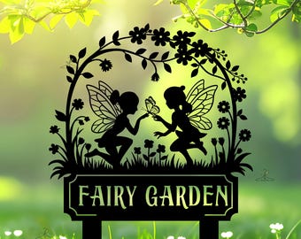 Letrero de jardín de hadas personalizado: arte metálico personalizado, decoración para exteriores