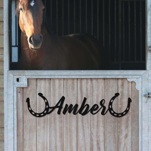Personalized Horse Stall Sign,Custom Name Horseshoe Metal Ar t, Horse Name Metal Sign , Unique Gift for Barn, Horse Sign, Horse Ranch Decor