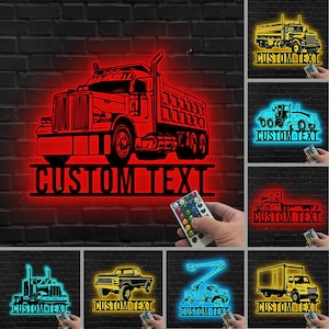 Personalized LED Dump Truck Sign: Custom Garage Decor, Auto Shop Wall Art
