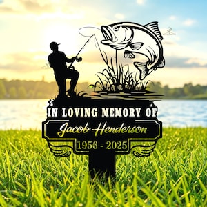 Personalized Fishing Memorial Garden Stake | Custom Fisherman Grave Marker | Bass Fish Remembrance Gift | Outdoor Tribute Sign| Fishing Gift