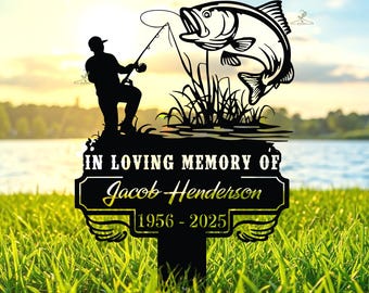 Paletto commemorativo da giardino personalizzato per la pesca: cartello commemorativo in metallo personalizzato