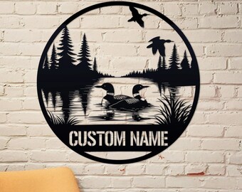 Custom Lake Loons Metal Sign Wall Art,Personalized Duck Loons Name Sign,Waterfowl Loons Wall Art,Lake House Sign,Cabin Lodge,Duck Lover Gift