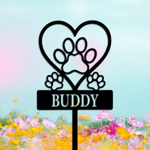 Personalized Dog Memorial Stake with Heart and Paw, Metal Dog Garden Stake Sign, Custom Dog Name Yard Stake, Metal Dog Pet Memorial Marker