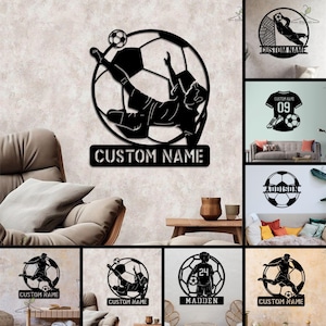 Placa de metal personalizada com jogador de futebol: decoração esportiva personalizada