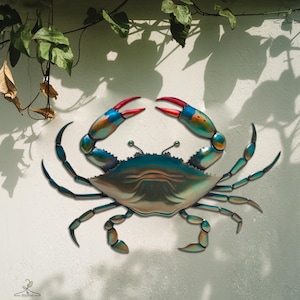 Arte de pared de cangrejo azul de metal / Decoración costera para el hogar / Decoración de casa de playa / Decoración oceánica para exteriores / Arte marino único / Decoración de cabaña