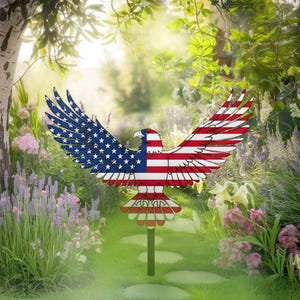 American Flag Eagle Metal Garden Stake: Patriotic Veteran Gift