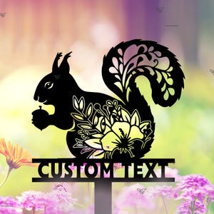 Custom Squirrel Metal Garden Stake, Personalized Squirrel Name Signs, Metal Yard Sign, Pet Grave Marker, Squirrel Lover Gift, Squirrel Decor