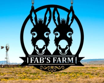 Custom Donkey Sign Metal wall art, Personalized Donkeys Farm Sign Donkey Metal Wall Art Donkey Family Name Sign Farmer Gifts Farmhouse Decor