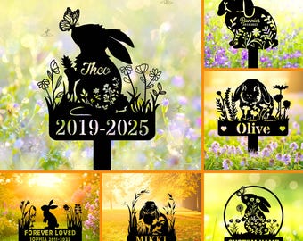 Personalized Bunny Memorial Stake: Custom Metal Rabbit Grave Marker