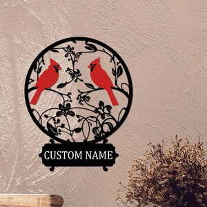 Personalized Cardinal Family Name Metal Sign: Memorial Bird Art