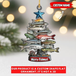 Merry Fishmas Ornament, Personalized Fishing Ornament, Custom Name Fisherman Gift, Fish Christmas Tree Decor, Fishing Lover Keepsake 4.5