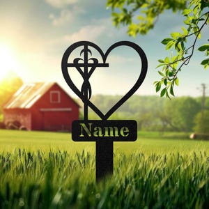 Personalized Heart Garden Stake with Cross,Custom Memorial Plant Marker,Memorial Gift for Cemetery,Loss of Loved One Decoration,Grave Marker