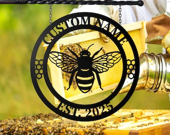 Custom Honey Bee Metal Sign: Personalized Garden Decor
