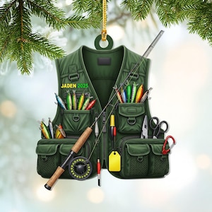 Personalized Fisherman 2D Flat Acrylic Ornament, Bass Fishing Christmas Ornament, Custom Fishing Tools Keepsake, Fishing Lovers Gifts