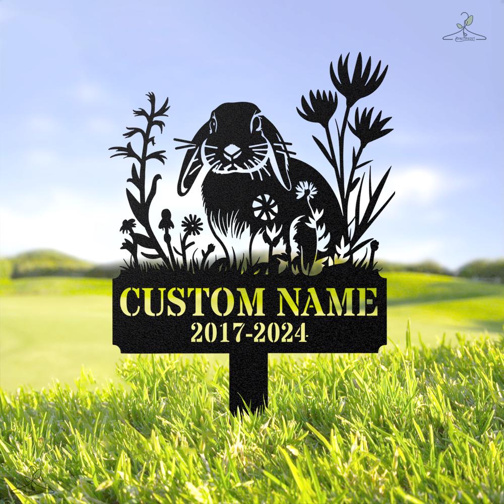 Custom Rabbit Memorial Garden Stake: Personalized Metal Bunny Grave Marker