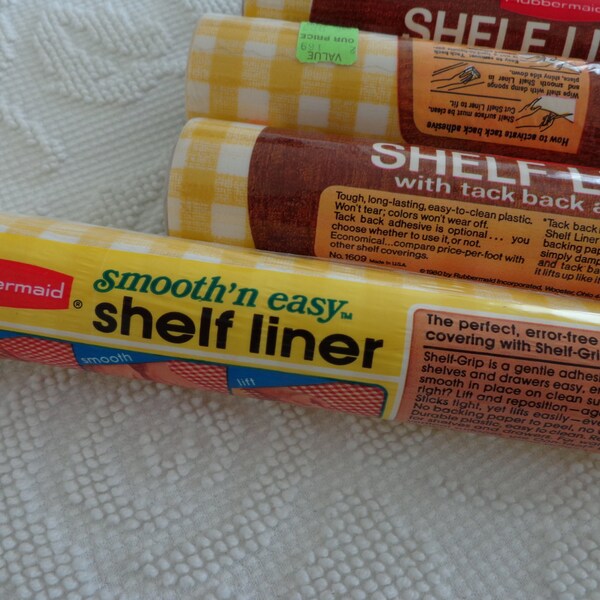 Cute Vintage 1960's 1970's Mustard Yellow & White Gingham Plastic Shelving Contact Paper