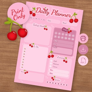Cherry Theme Daily planner | Digital dowlnoad pdf A4 - A5