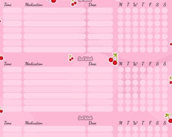 4-Week Medication Tracker Cherries theme. Pill & Vitamin Log (Instant Download PDF A4 Size)