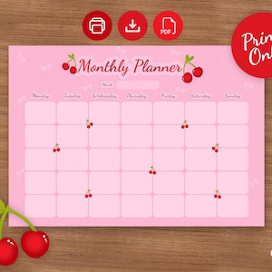 Cherry Theme Monthly planner | Digital dowlnoad pdf A4 - A5