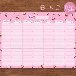 Cherry Theme Monthly planner | Digital dowlnoad pdf A4