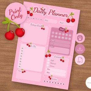 Daglig planner med körsbärstema | Digital nedladdning i pdf-format A4 - A5