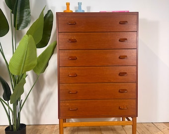 Original teak chest of drawers designed by Poul M. Volther for FDB Møbler and produced in Denmark during the 1960s