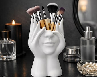 Gesicht Skulptur Make-up Pinsel Halter - Moderner Waschtisch Organizer, Schreibtisch Aufbewahrung Dekor