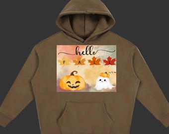 Hello Fall Hoodie | Pumpkin Ghost Graphic Sweatshirt, Autumn Vibes Apparel