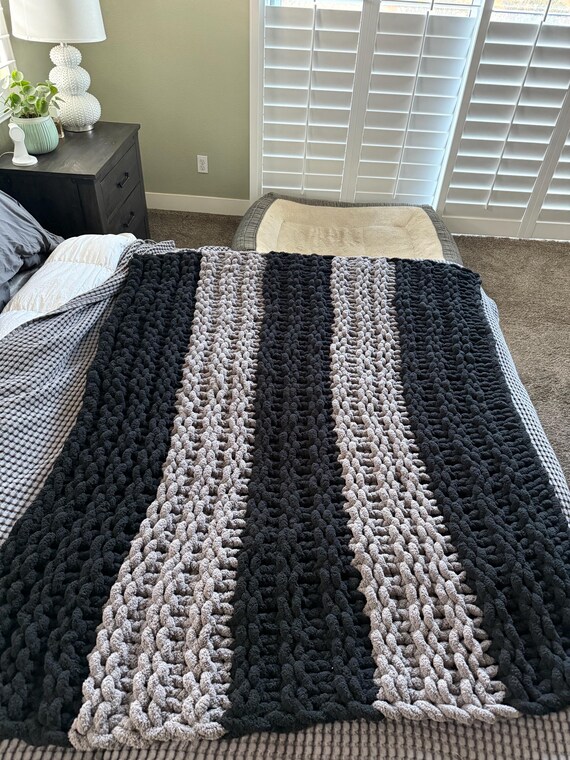 Bed Chunky Black Throw Chunky Knit Black Textured Throw Blanket