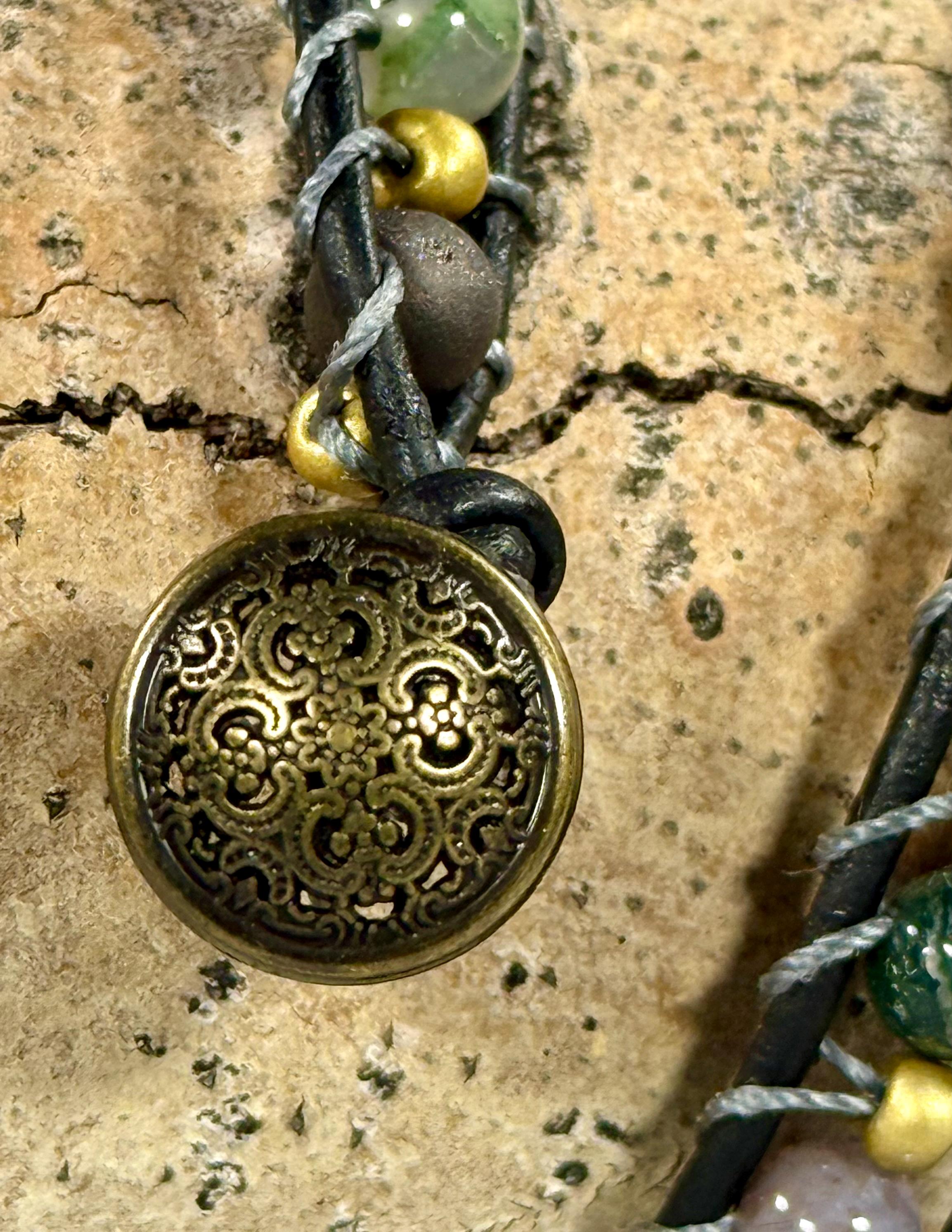 Handmade Double-wrap Beaded Leather Bracelet, Gemstone Beads - Thumbnail 3