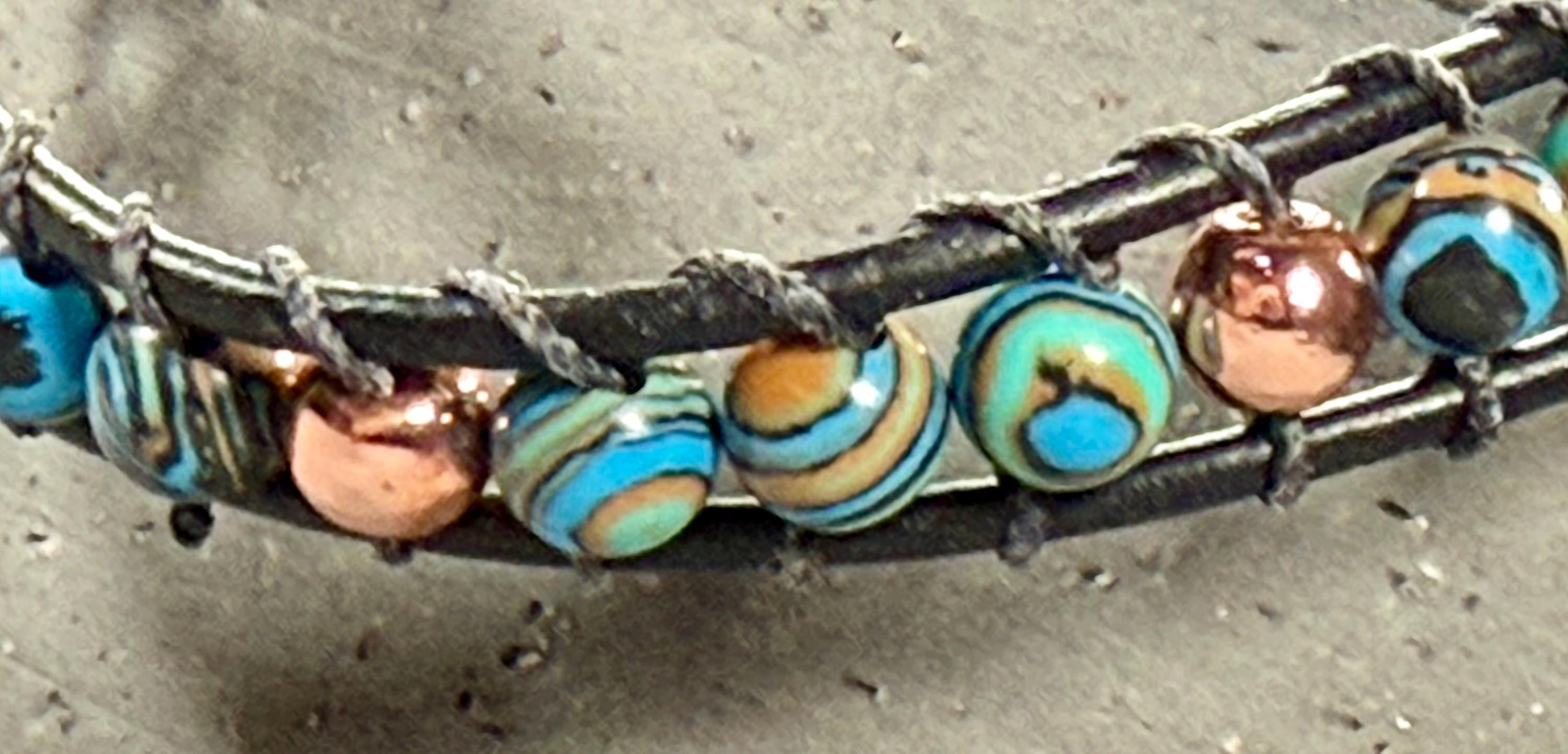 Handmade Double-wrap Beaded Leather Bracelet, Gemstone Beads - Thumbnail 3