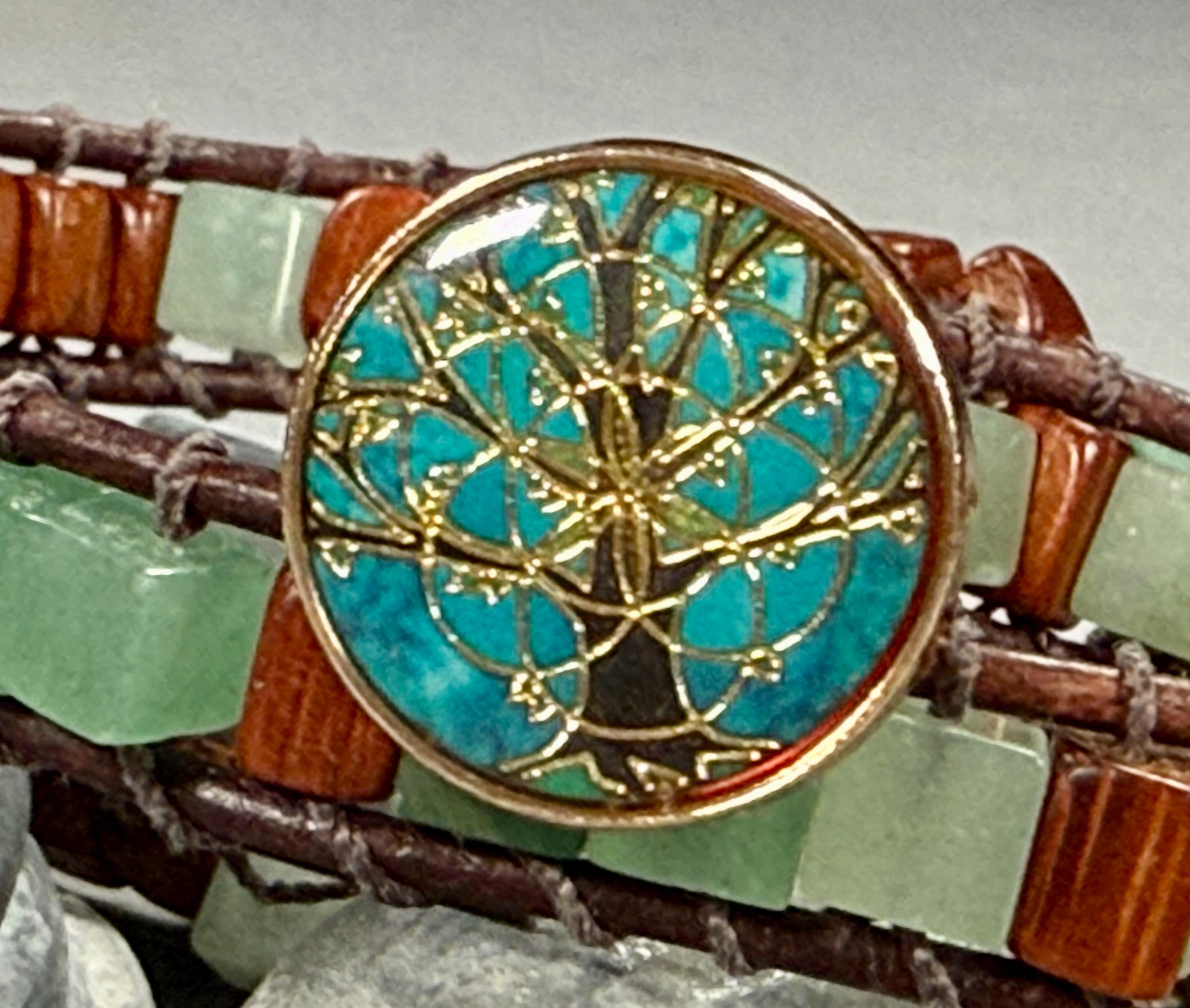 Handmade Double-wrap Beaded Leather Bracelet, Gemstone Beads - Thumbnail 2