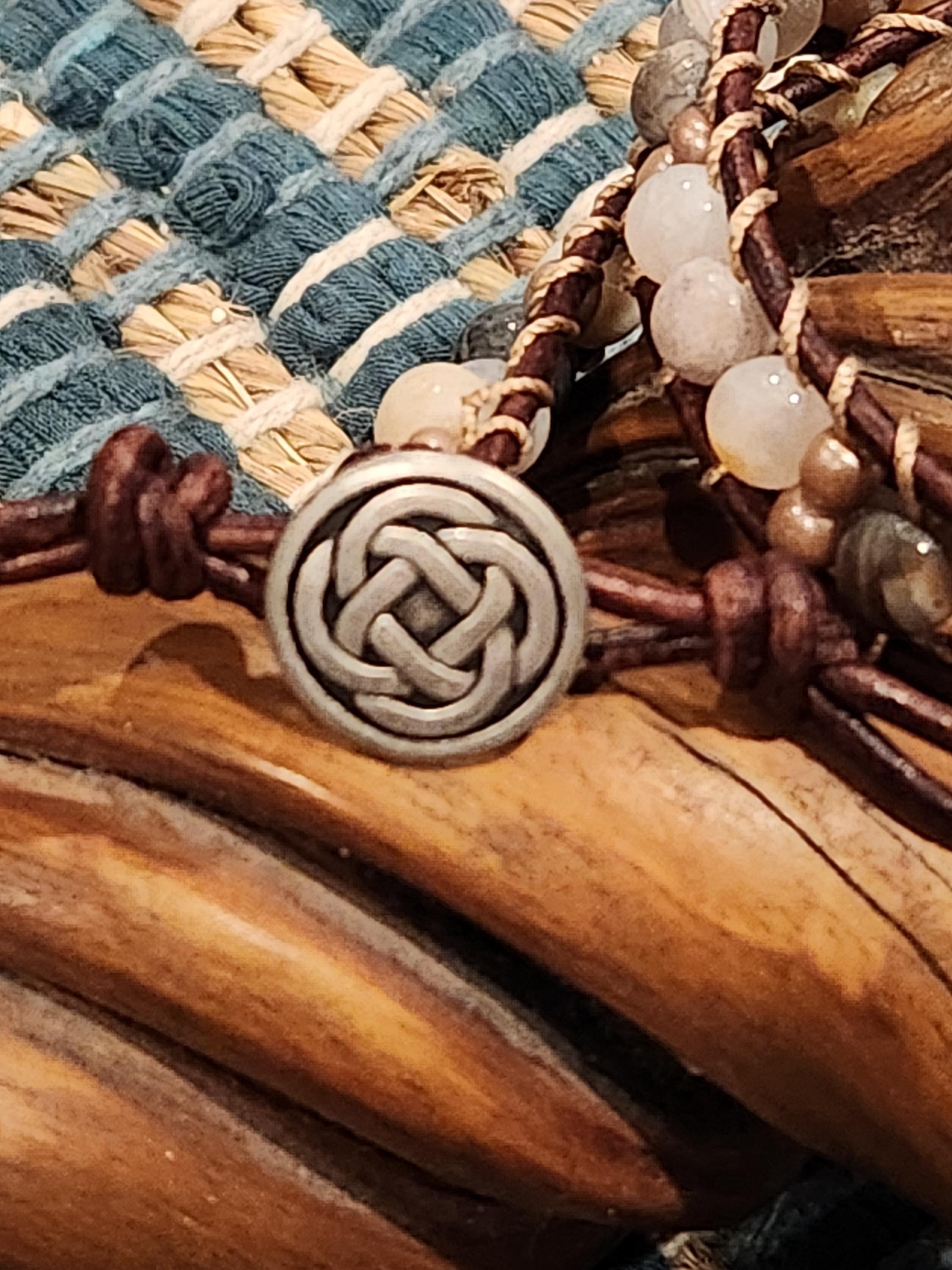 Handmade Double-wrap Beaded Leather Bracelet, Gemstone Beads - Thumbnail 3