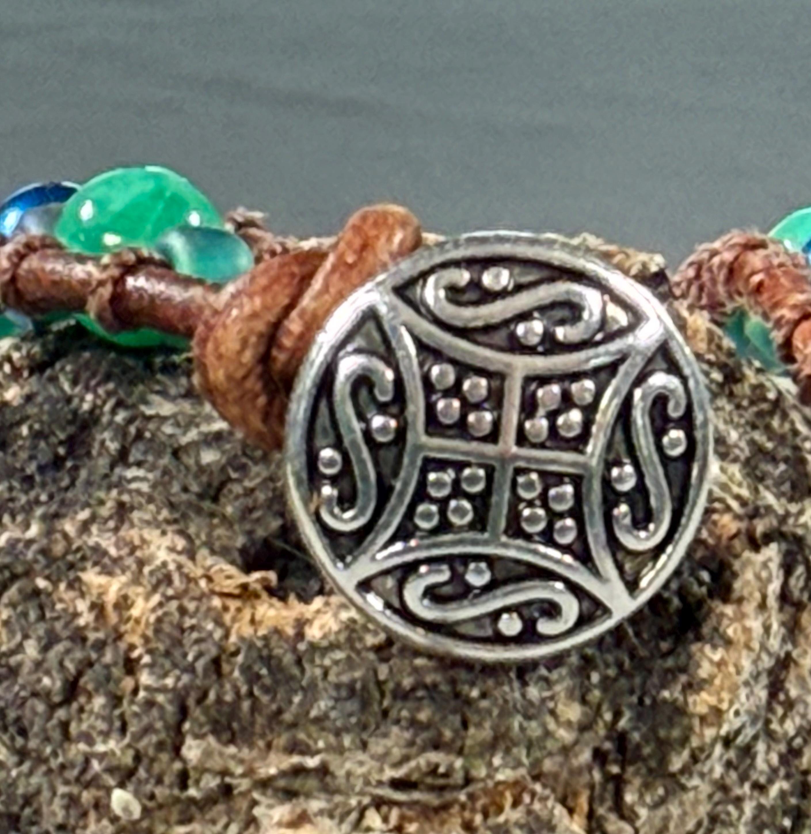 Handmade Double-wrap Beaded Leather Bracelet, Gemstone Beads - Thumbnail 3