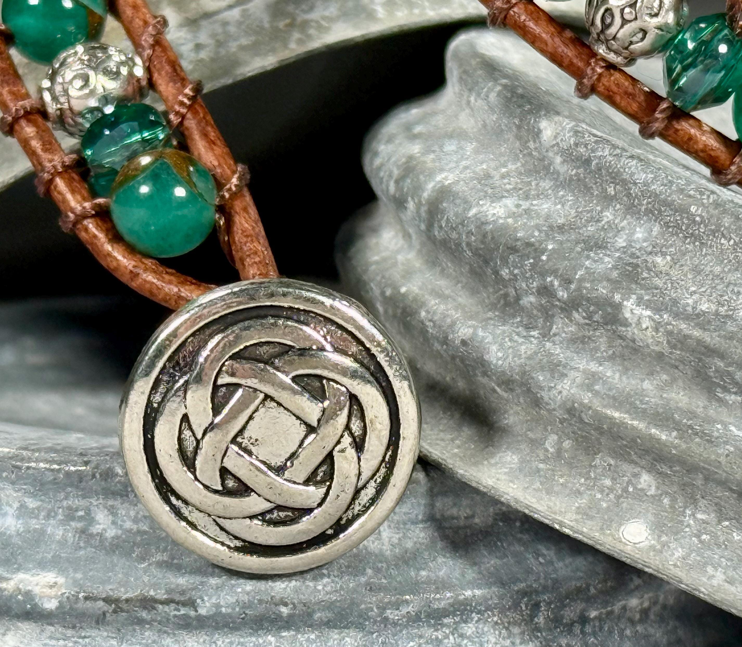 Handmade Double-wrap Beaded Leather Bracelet, Gemstone Beads - Thumbnail 2